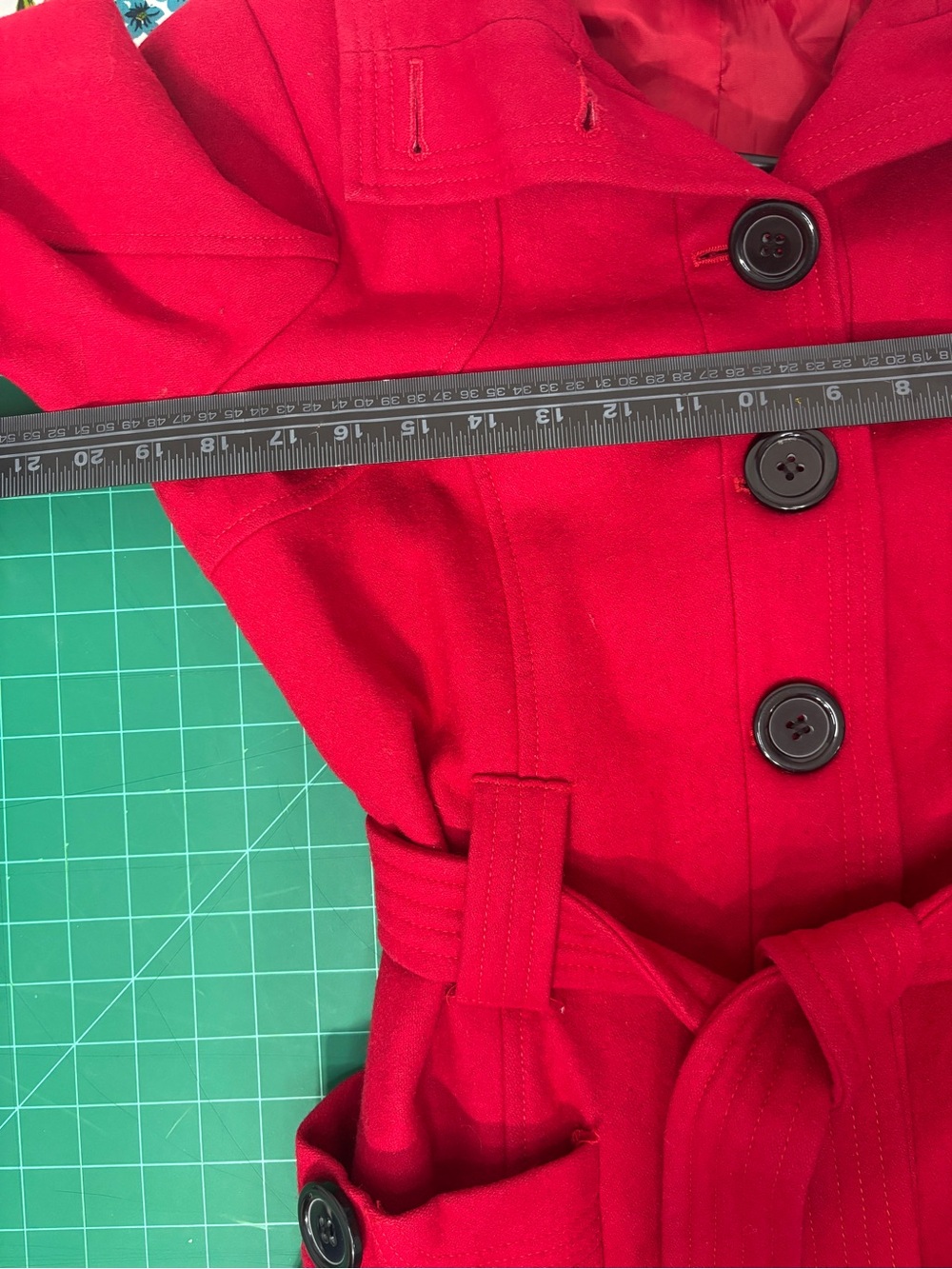 CoffeeShop Women's XS Bright Red Belted Pea Coat Buttons Wool Trench Jacket - Picture 5 of 7
